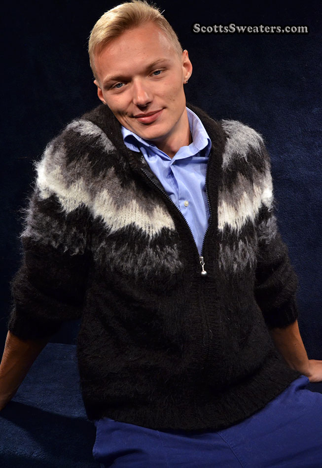 614-043 Men's Soft & Fuzzy Alpaca Sweater Zipper-Front Hoodie