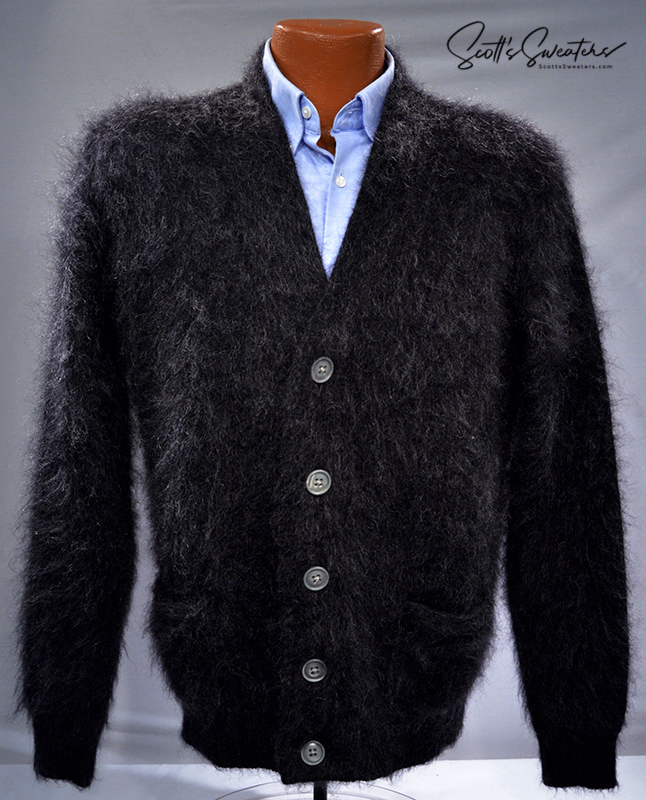 615-095 Men's Designer Cardigan Black Fuzzy Mohair Sweater by Marc Jacobs