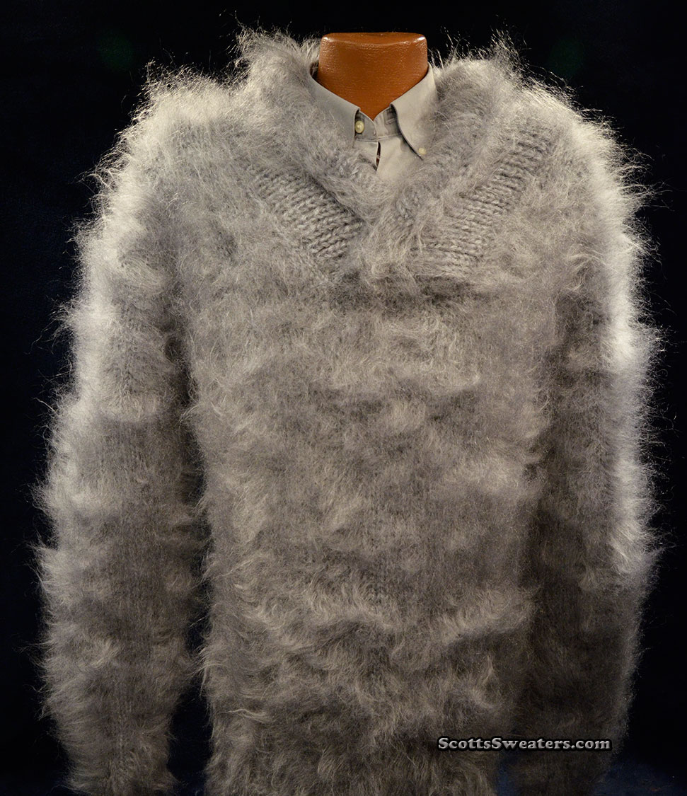 701-007 Men's Shawl-Neck Crossover New Soft & Fuzzy Mohair Sweater-