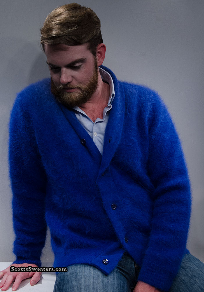 Men's Royal-Blue Angora Cardigan Sweater #701-025