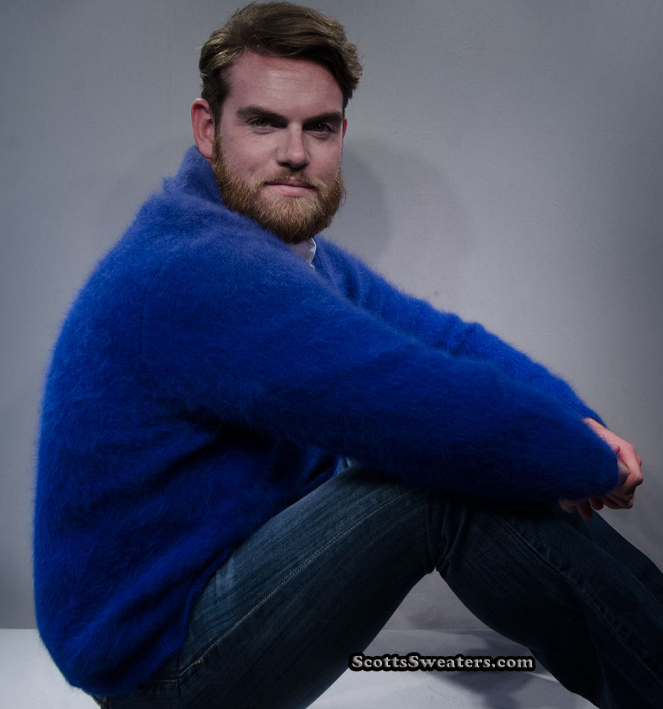 Men's Royal-Blue Angora Cardigan Sweater #701-025