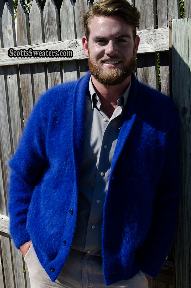 Men's Royal-Blue Angora Cardigan Sweater #701-025