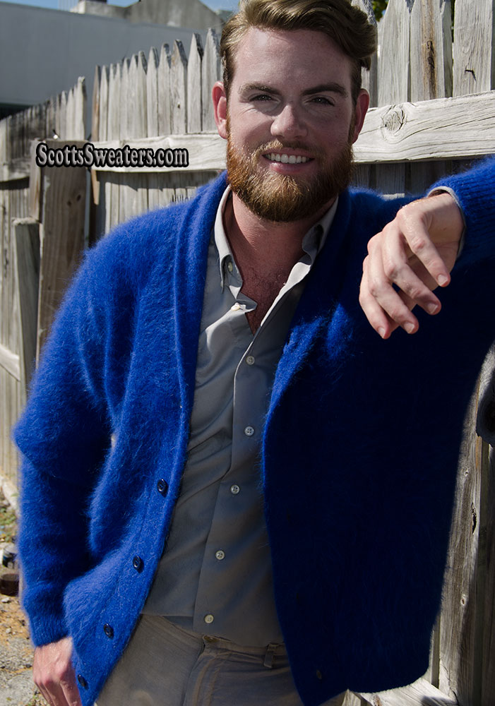 Men's Royal-Blue Angora Cardigan Sweater #701-025