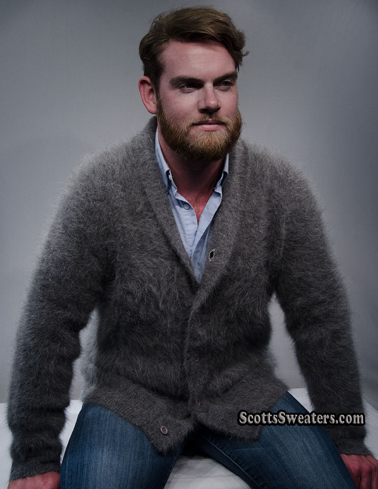 Men's Gray Angora Cardigan Sweater #701-025