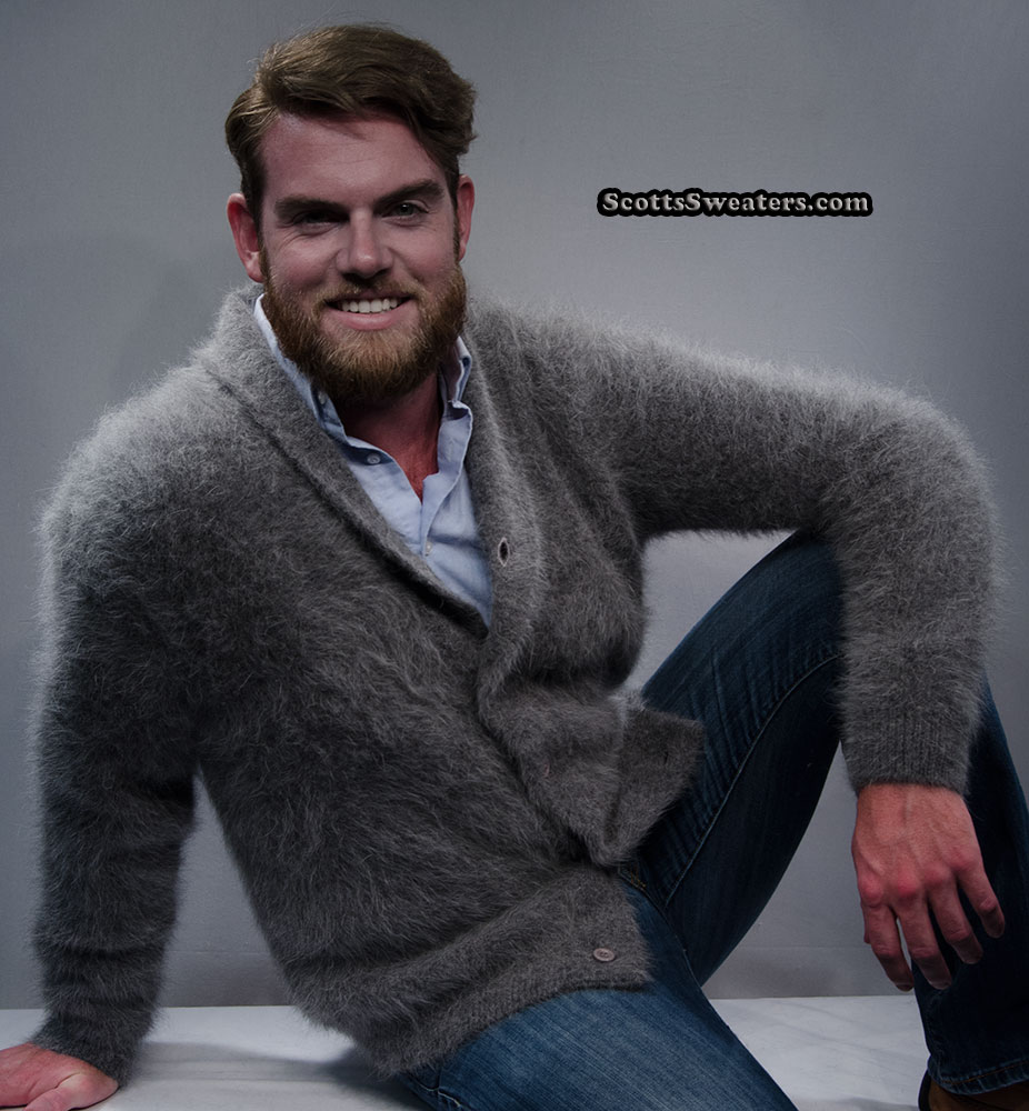 Men's Gray Angora Cardigan Sweater #701-025