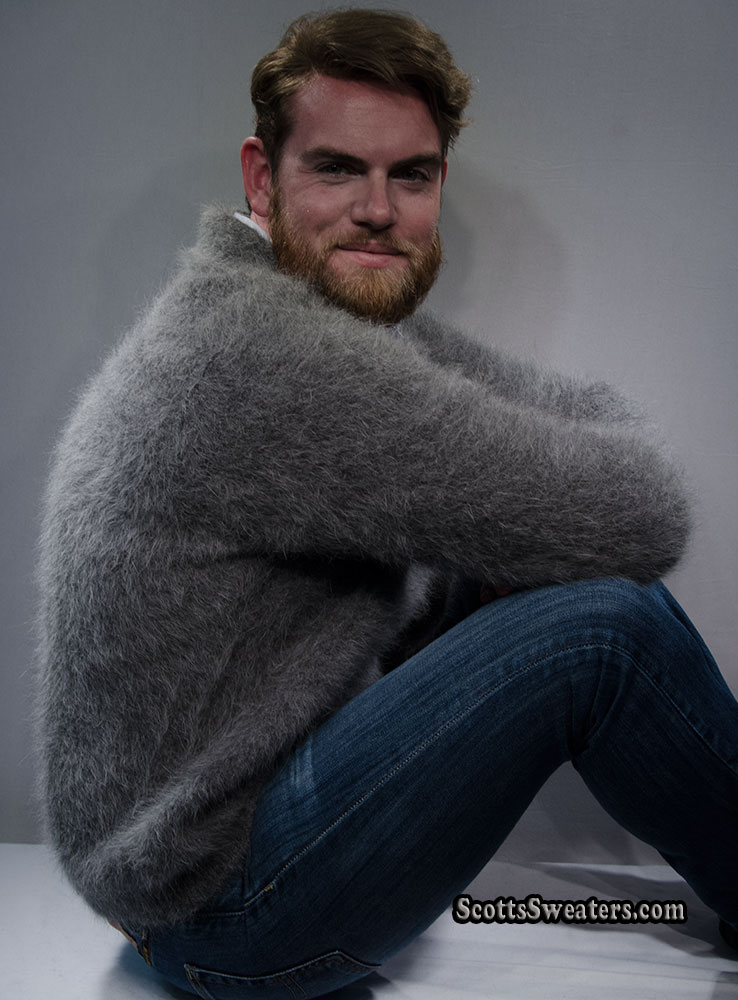 Men's Gray Angora Cardigan Sweater #701-025