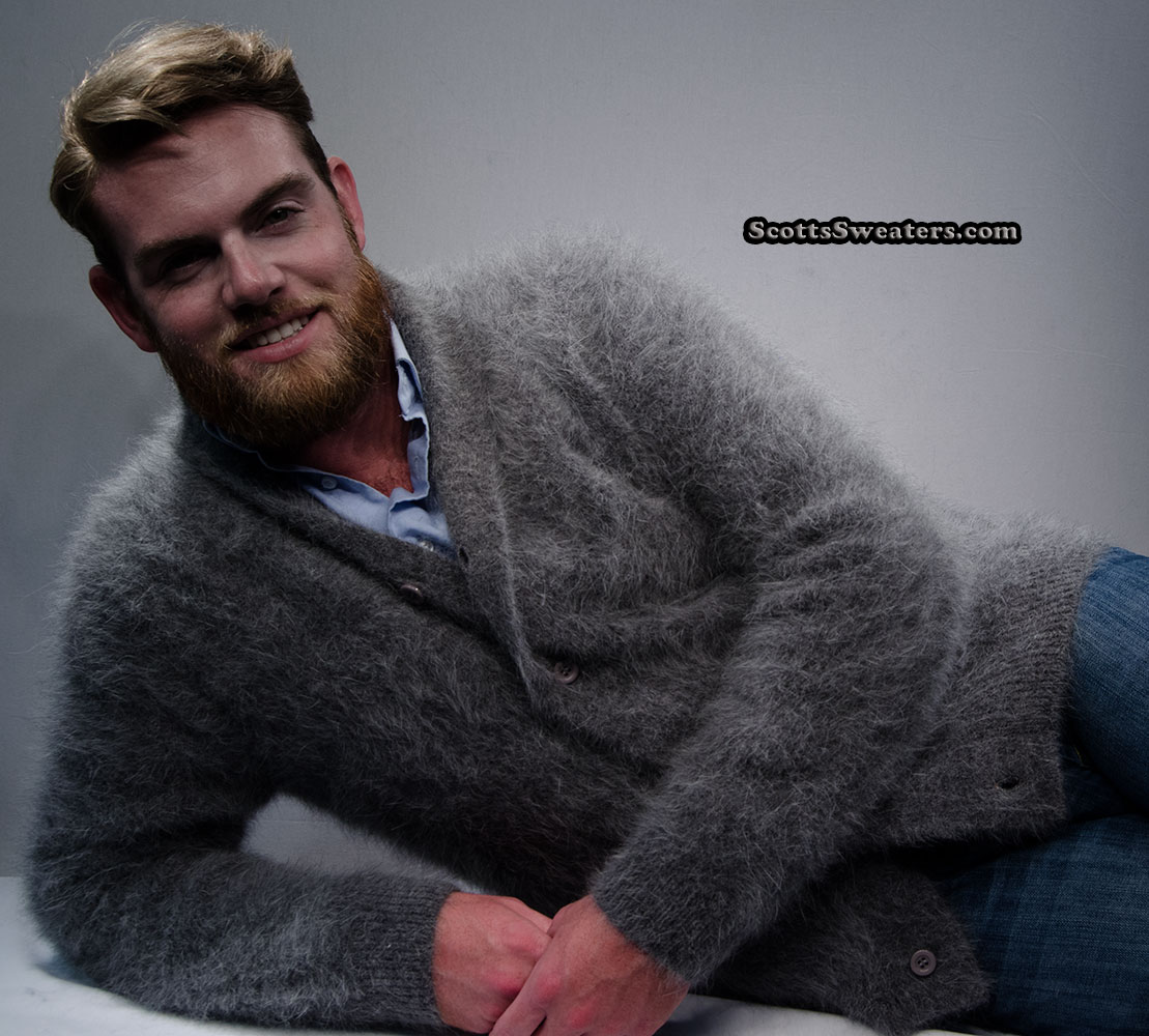 Men's Gray Angora Cardigan Sweater #701-025