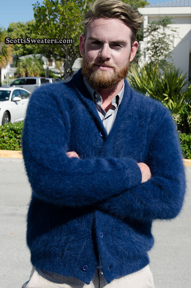 Men's Navy-Blue Angora Cardigan Sweater 701-025