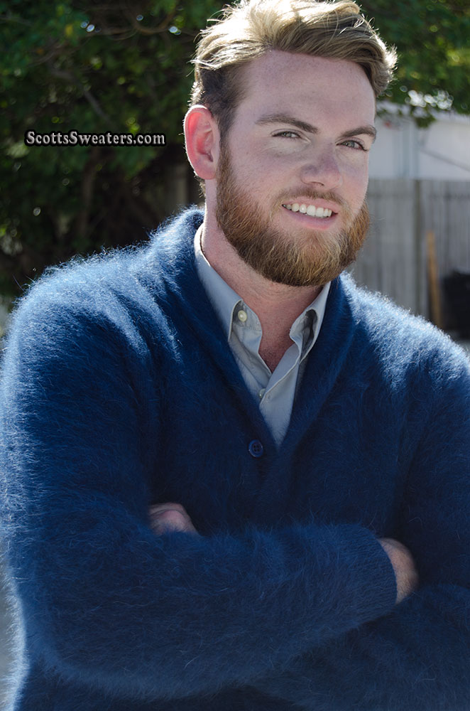 Men's Navy-Blue Angora Cardigan Sweater 701-025