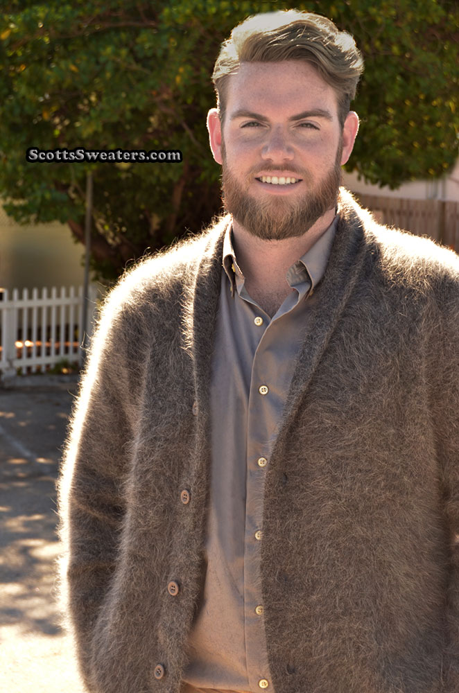 Men's Gray Angora Cardigan Sweater #701-025